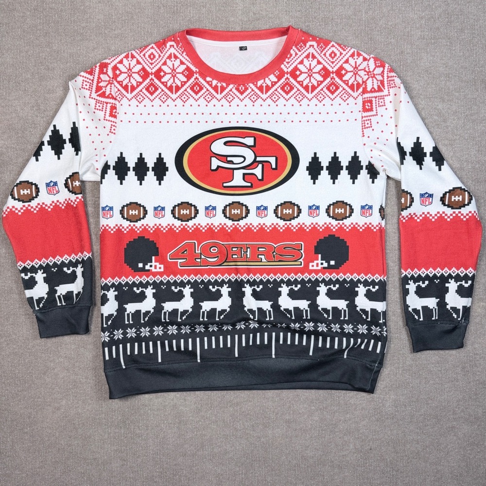 San Francisco 49ers NFL Ugly Christmas Sweater Kareen 21 Red White Large